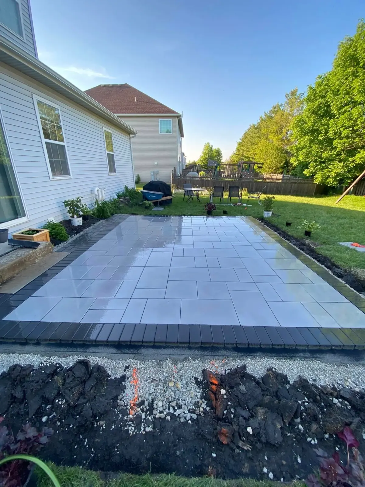 Large-format paver patio installation in Joliet, IL